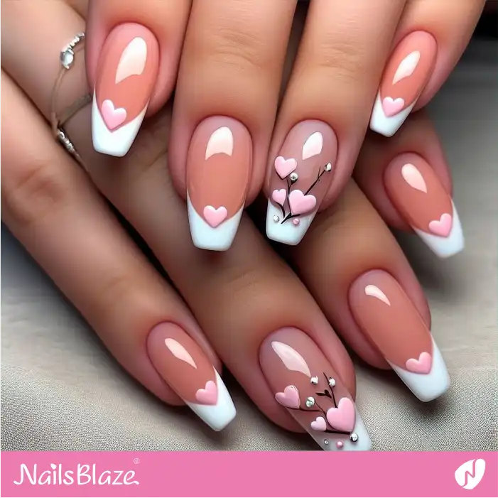 Peach Fuzz French Nails with Hearts | Color of the Year 2024 - NB1878